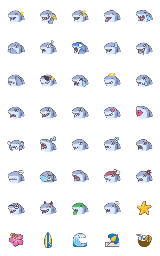 [LINE絵文字]Duke The Surfing Shark Emoji Regularの画像一覧