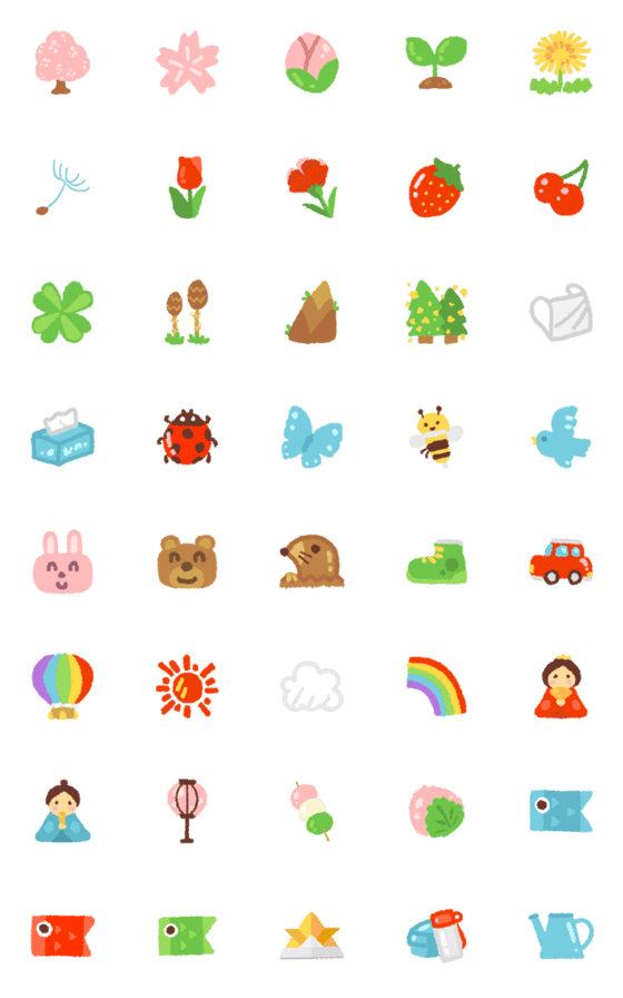 [LINE絵文字][ 春 ]みんなの絵文字 基本セットの画像一覧