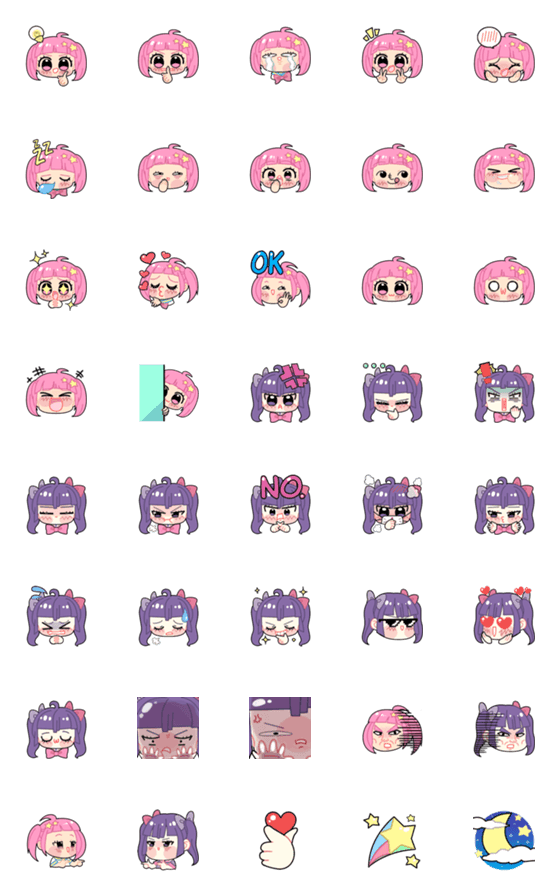 [LINE絵文字]Youme and Violet Funny Kawaii Emojiの画像一覧