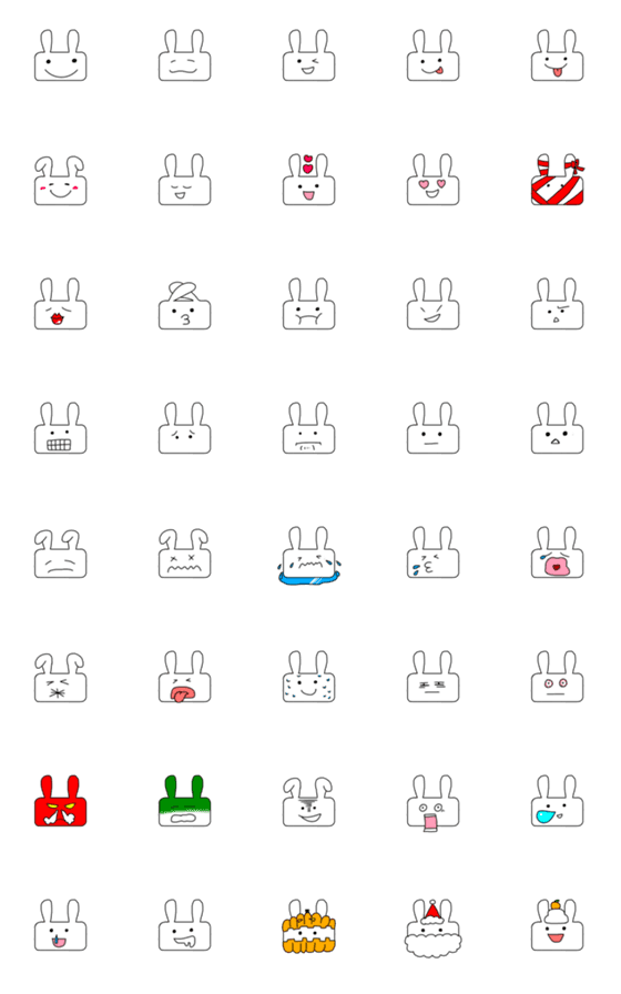 [LINE絵文字]四角うさぎの画像一覧