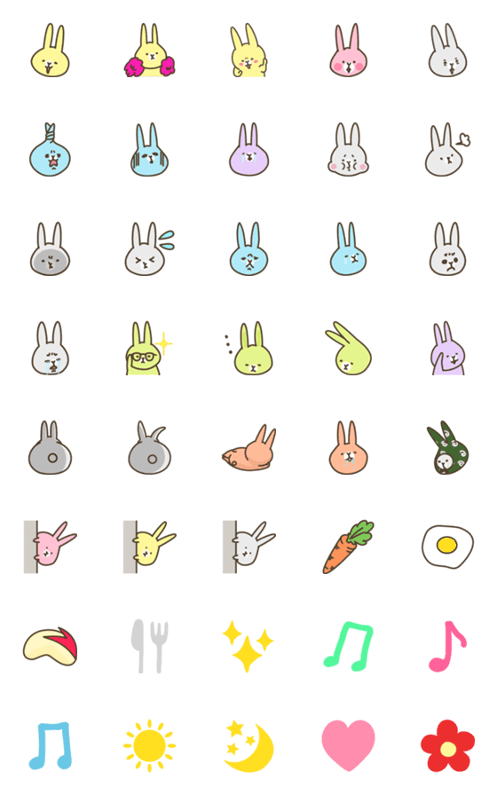 [LINE絵文字]なないろうさぎの画像一覧