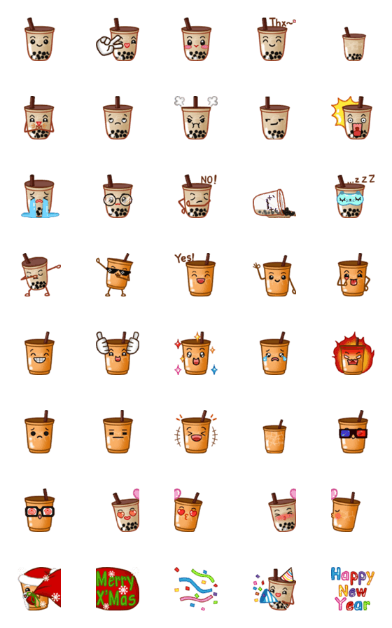 [LINE絵文字]Bubble Milk Tea ＆ Cha Yen Emojiの画像一覧