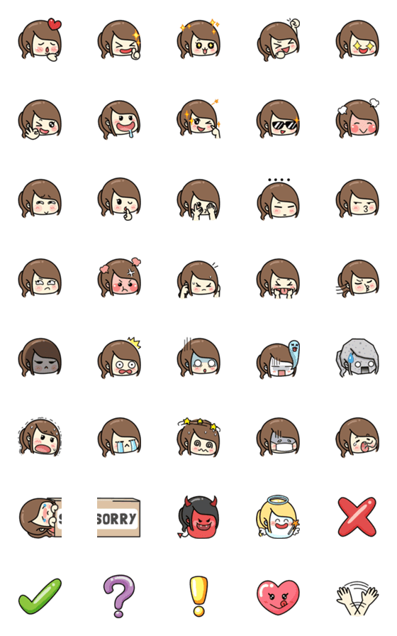 [LINE絵文字]Hard Life Girl Emojiの画像一覧