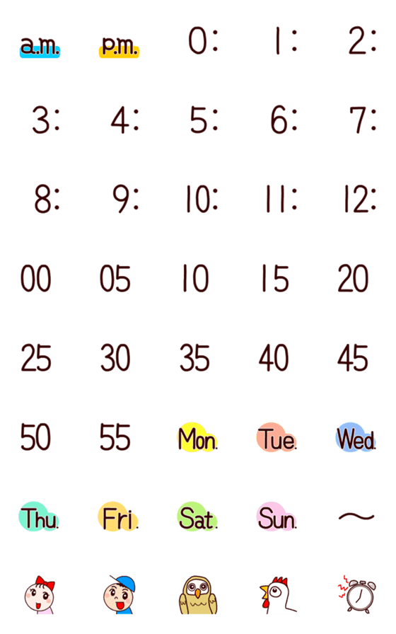 [LINE絵文字]時間と曜日 簡単絵文字の画像一覧