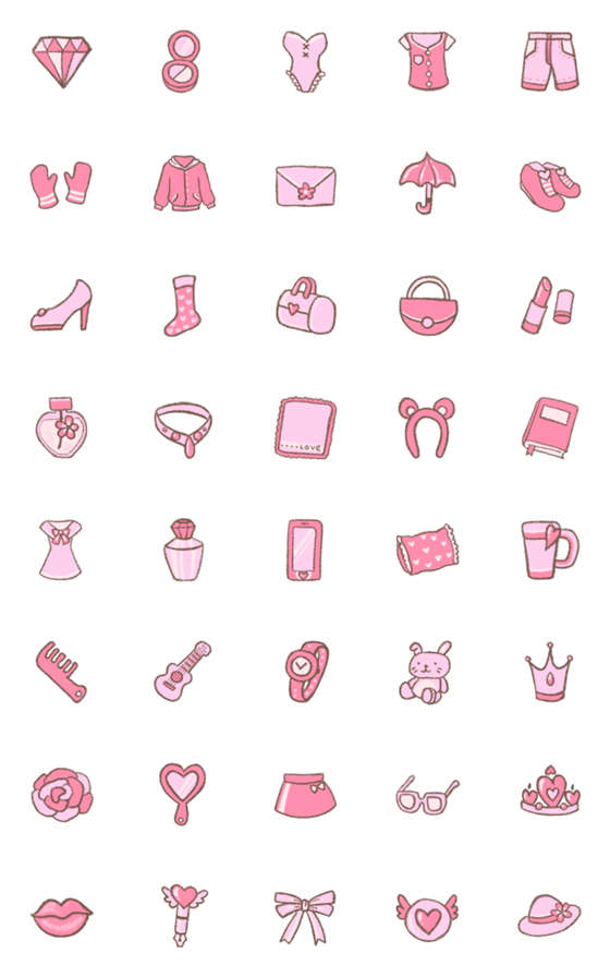 [LINE絵文字]Pink Girl Item Emojiの画像一覧