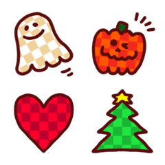 [LINE絵文字] チェックブロック柄ハロウィン＆クリスマスの画像