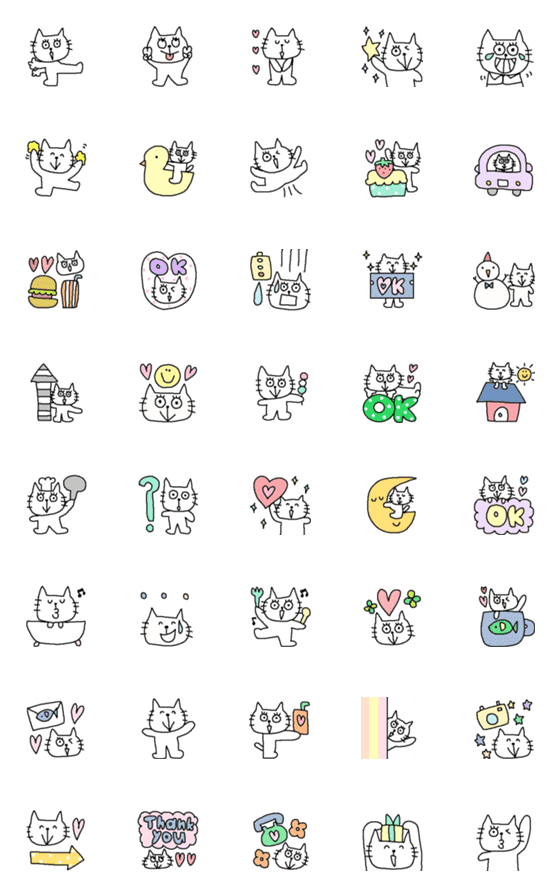 [LINE絵文字]Happy simple white cat3の画像一覧