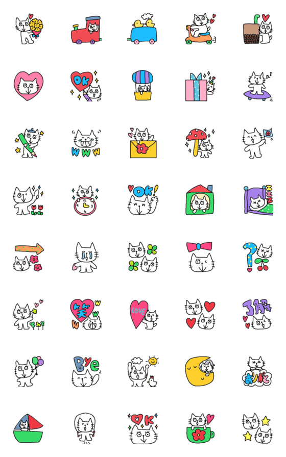 [LINE絵文字]Happy simple white cat5の画像一覧