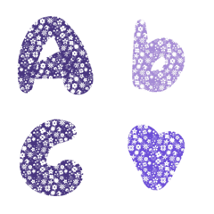 Line絵文字 素朴な紫の小さな花の英語の単語abc 104種類 1円