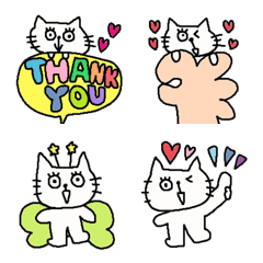 [LINE絵文字] Happy simple white cat6の画像