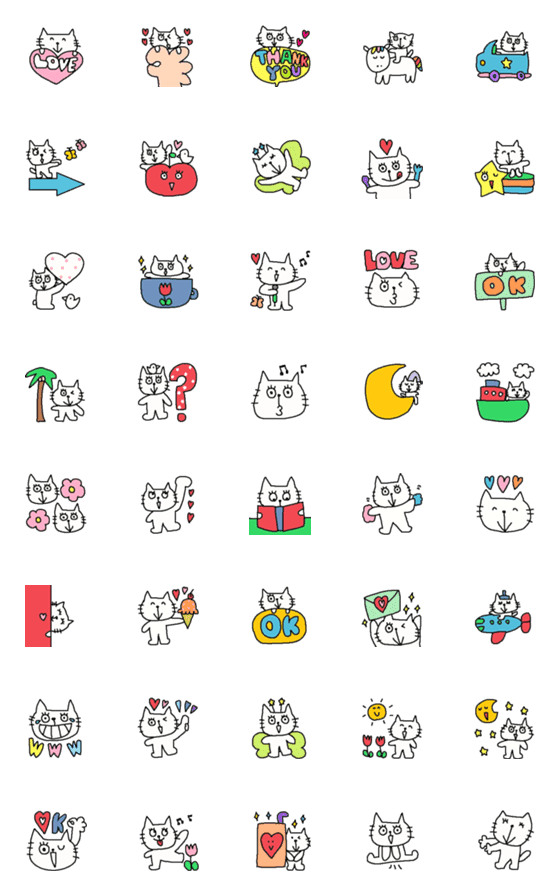 [LINE絵文字]Happy simple white cat6の画像一覧