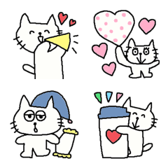 [LINE絵文字] Happy simple white cat7の画像