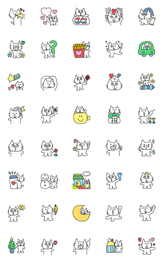 [LINE絵文字]Happy simple white cat7の画像一覧