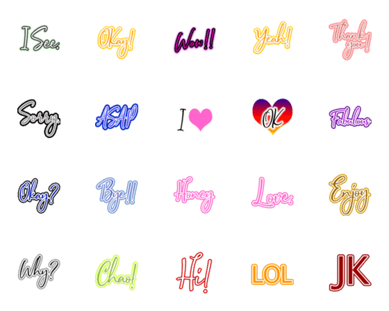 [LINE絵文字]Elegant Cursive neon 1の画像一覧