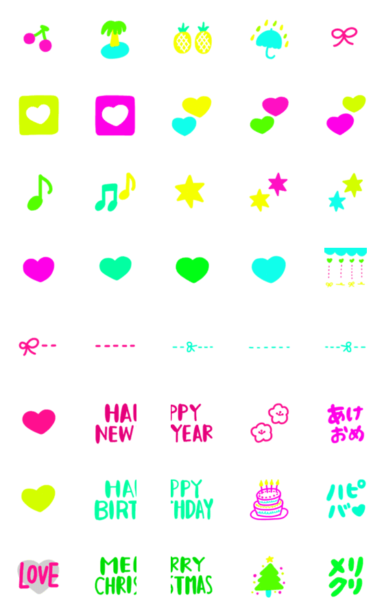 [LINE絵文字]ネオンカラーで挨拶♡の画像一覧