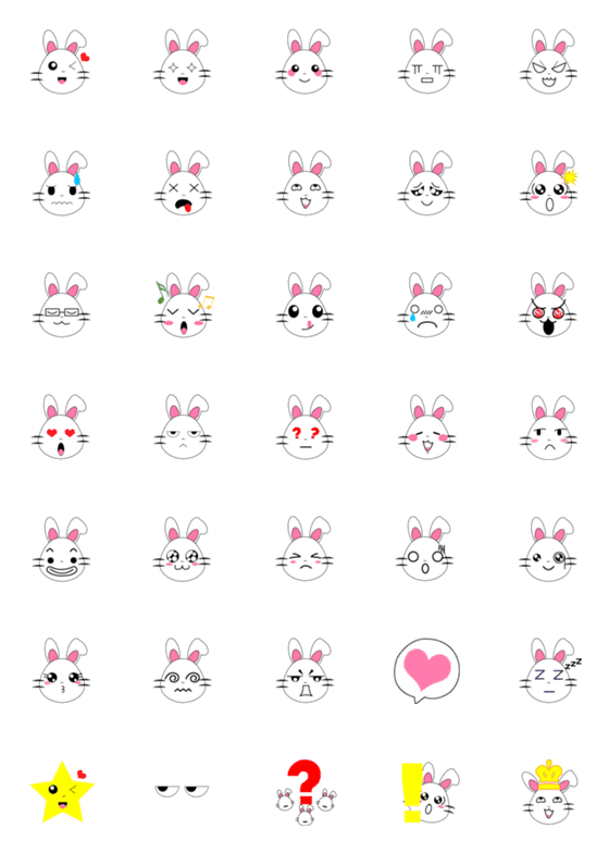 [LINE絵文字]Big Head Rabbit Emojiの画像一覧