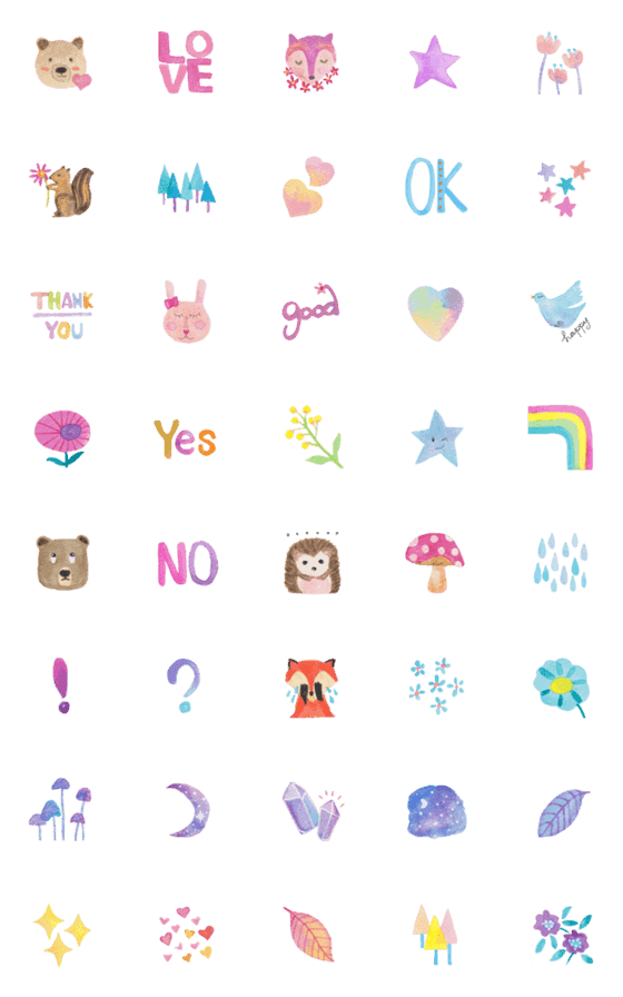 [LINE絵文字]Watercolor Magic Forest Emojiの画像一覧