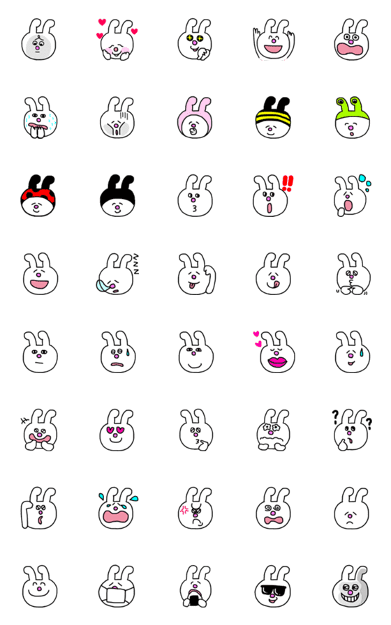 [LINE絵文字]Big Face Rabbit Emojiの画像一覧