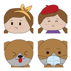 [LINE絵文字] Q dog and cat and kids face-part1の画像