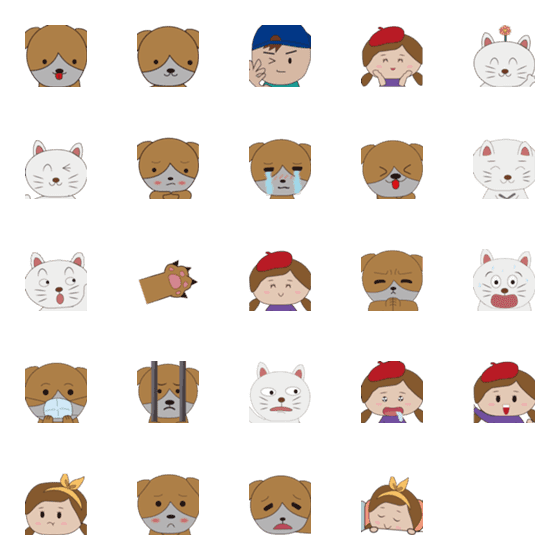 [LINE絵文字]Q dog and cat and kids face-part1の画像一覧