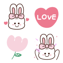 [LINE絵文字] Rabbit likes pink ribbon emojiの画像