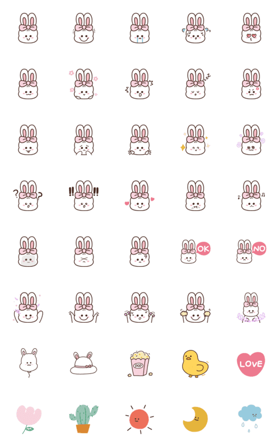 [LINE絵文字]Rabbit likes pink ribbon emojiの画像一覧