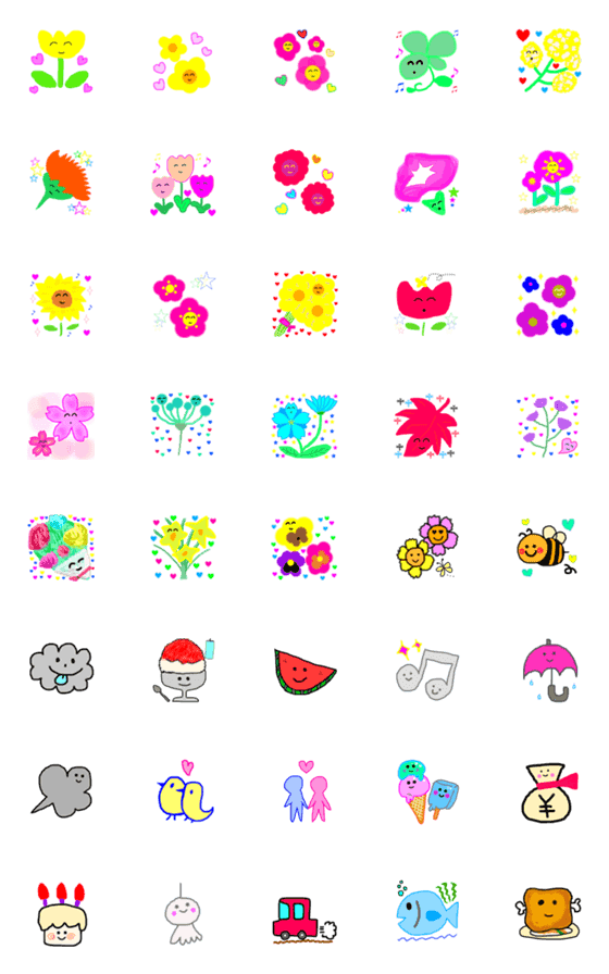 [LINE絵文字]Cute flowers and various emoticonsの画像一覧