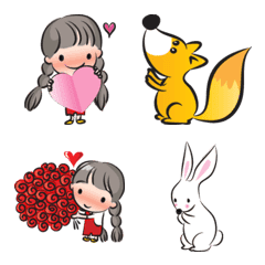 [LINE絵文字] cute girl and cartoon animalsの画像