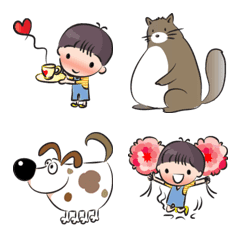 [LINE絵文字] cute boy and cartoon animalsの画像