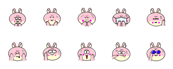 [LINE絵文字]pink rabbit facesの画像一覧