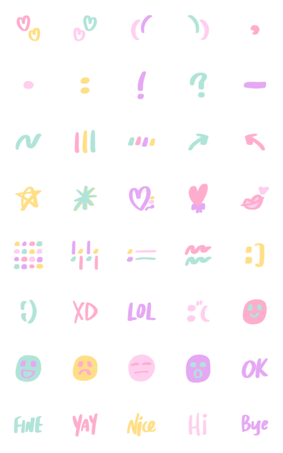 [LINE絵文字]Everyday Emojis: Sweet ＆ Pastel Colorsの画像一覧