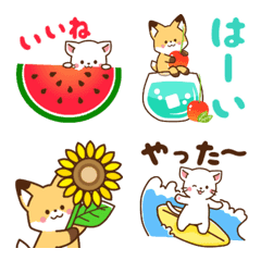 [LINE絵文字] しろねこ＆きつね かわいい 夏の画像