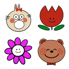 [LINE絵文字] カラフルなウサギさんとクマさんとお花の画像