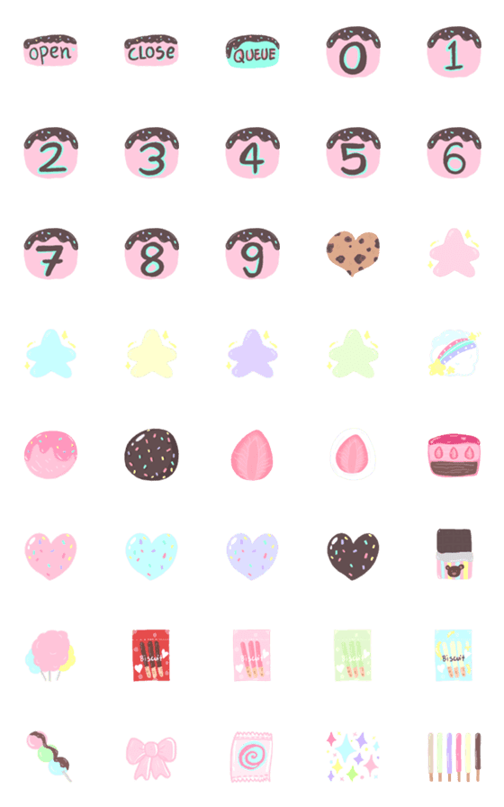 [LINE絵文字]Strawberry Dessert Number and Emojiの画像一覧