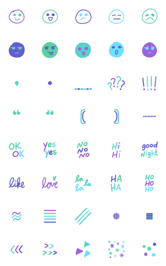 [LINE絵文字]Everyday Emojis: Blue Green Purpleの画像一覧