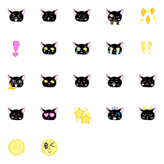 Line絵文字 猫似の黒狐 みこく シンプルな顔文字 22種類 1円