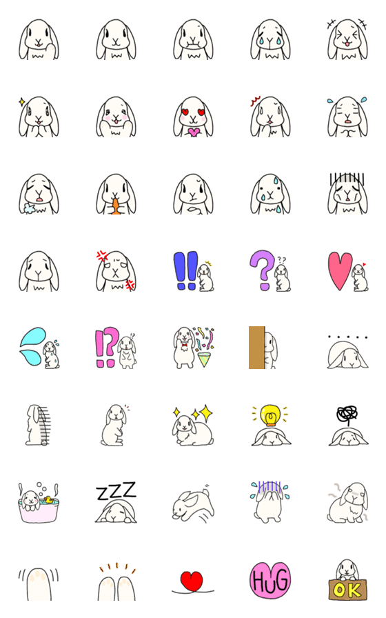 [LINE絵文字]うさぎ絵文字ロップイヤーの画像一覧