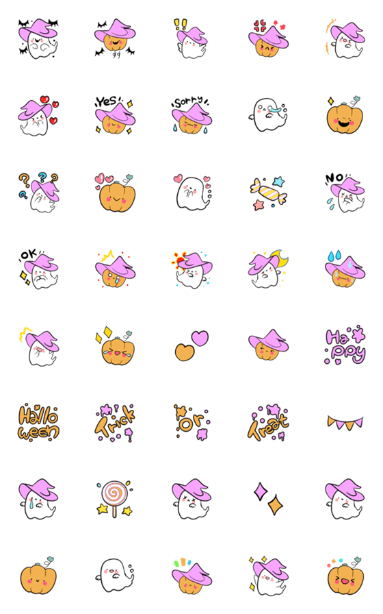 [LINE絵文字]かわいいハロウィンオバケとカボチャの画像一覧