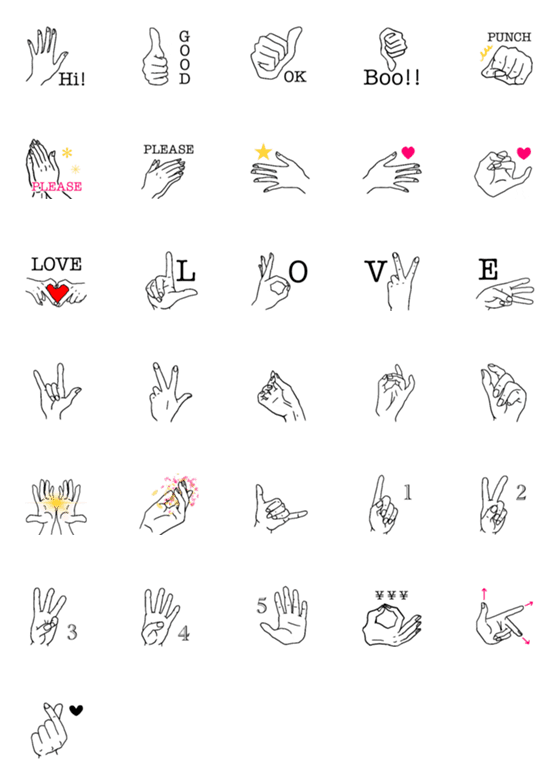[LINE絵文字]Hand Emoji 01の画像一覧