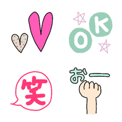 [LINE絵文字] ピンクとグリーンのハートや汗などの絵文字の画像