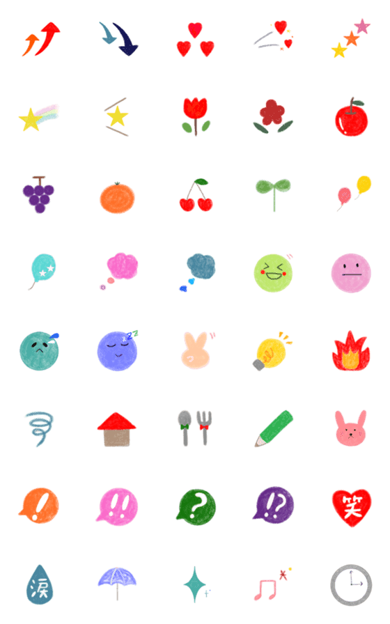 [LINE絵文字]手書きクレヨン風絵文字2の画像一覧