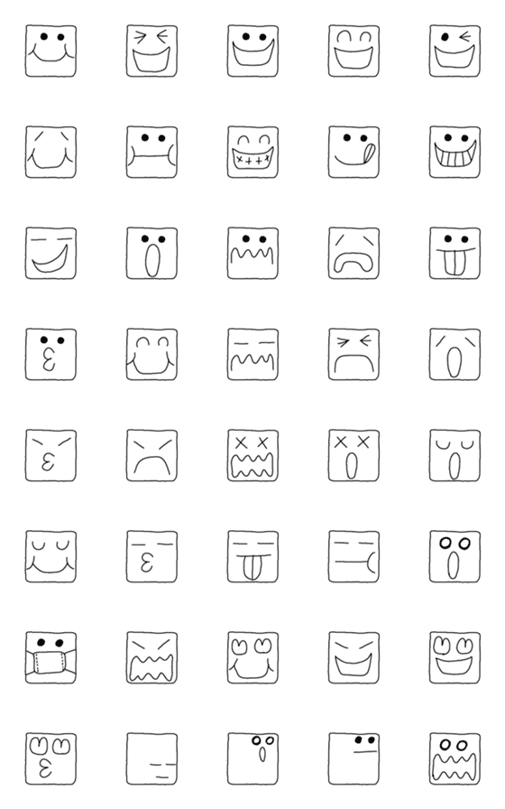 [LINE絵文字]ぽぽぽのモノクロシンプル四角の手書き顔の画像一覧