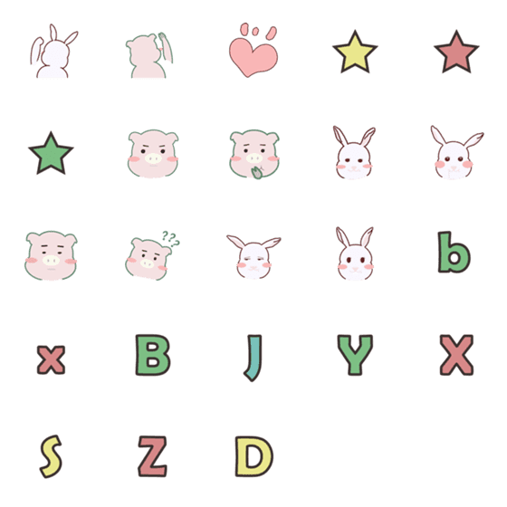 [LINE絵文字]BJYX Piggy ＆ Bunny Emoji Ver.の画像一覧