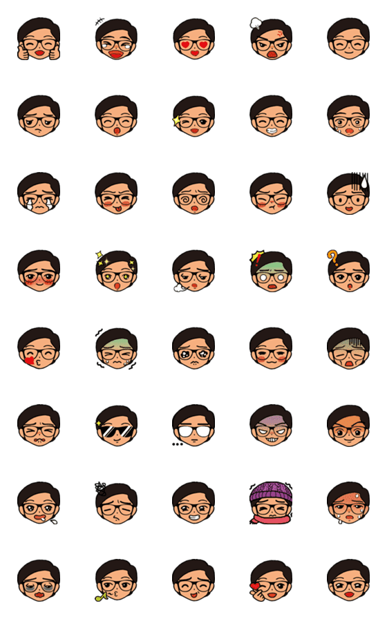 [LINE絵文字]Bespectacled Kid Emoji 2の画像一覧