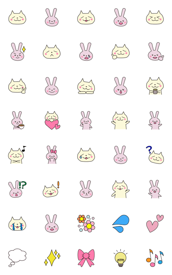 [LINE絵文字]ねこのフレディとうさぎのリリーの絵文字の画像一覧