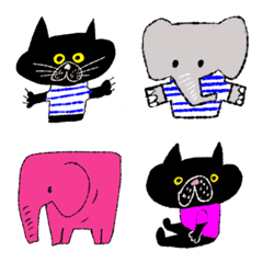 [LINE絵文字] 象さんと黒猫ちゃんの絵文字の画像