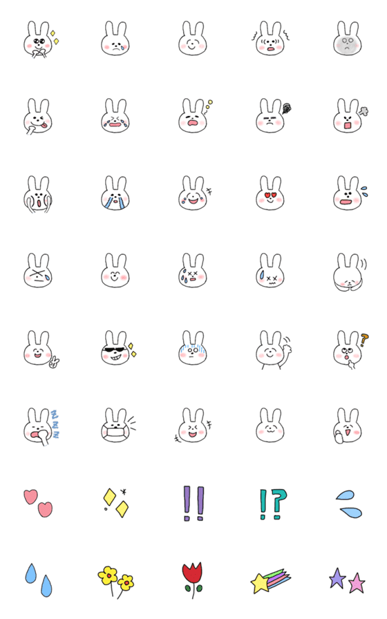 [LINE絵文字]いろんな表情のしろうさぎの画像一覧
