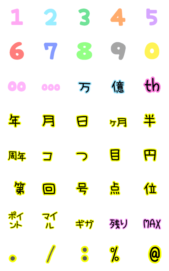 Line絵文字 数字と単位の絵文字 40種類 1円