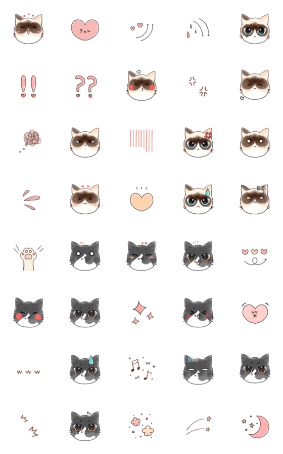 [LINE絵文字]シャム猫mixとハチワレぶち猫の絵文字♡の画像一覧