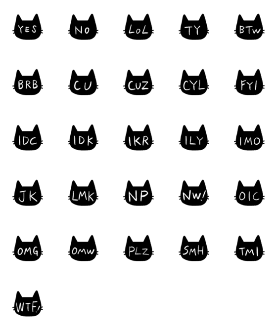 [LINE絵文字]SNSスラング＆略語（猫）の画像一覧